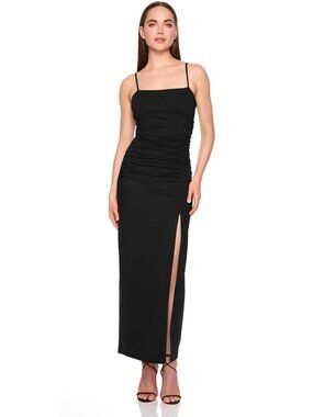 SM-89. Susana Monaco String Gathered Slit Dress Black